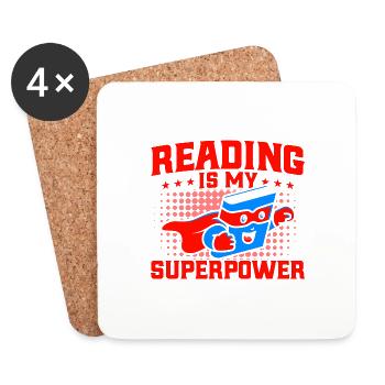 La lecture est mon superpouvoir Lire le livre cadeau - Dessous de verre (lot de 4) - blanc - Devant