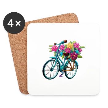 Vélo avec des fleurs - Dessous de verre (lot de 4) - blanc - Devant