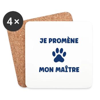Je promène mon maitre - Dessous de verre (lot de 4) - blanc - Devant