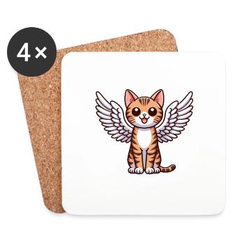 Bengal Cat Angel - Graceful Cat with Wings - Coasters (set of 4) - white - Front
