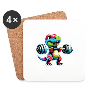 trex dinosaurier hantel hanteln stemmen hantel - Untersetzer (4er-Set) - Weiß - Vorne