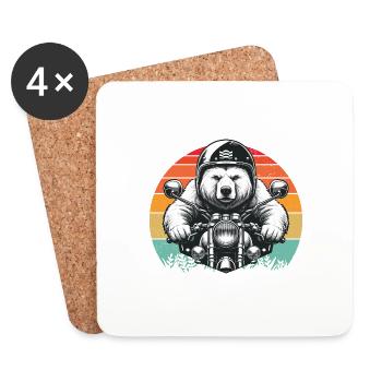 Motorcycle Biker Grizzly Bear Motorcycle Riding Retro - Coasters (set of 4) - white - Front
