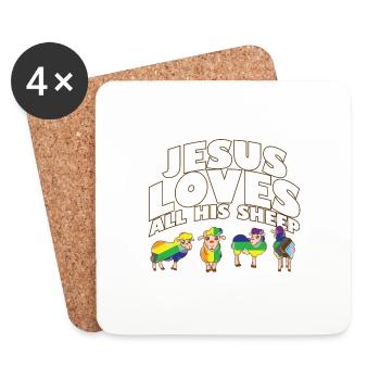Proud Ally Jesus Loves All His Sheep LGBTQ Gay - Coasters (set of 4) - white - Front
