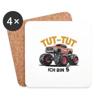 Monster Truck - Ich bin 5 - Einzigartiges Geschenk - Untersetzer (4er-Set) - Weiß - Vorne