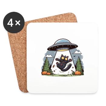 Chat OVNI Enlèvement Halloween Space Aliens Drôle - Dessous de verre (lot de 4) - blanc - Devant