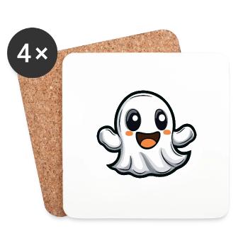 Fantôme Halloween Bande dessinée mignonne - Dessous de verre (lot de 4) - blanc - Devant