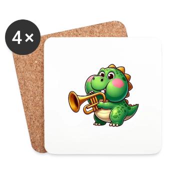 Dicker Trex mit Trompete Cartoon Dinosaurier Musik - Untersetzer (4er-Set) - Weiß - Vorne