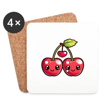 Cherries Couple Love Heart Comic - Coasters (set of 4) - white - Front