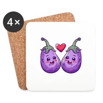 Aubergine Paar Liebe Herz Comic - Untersetzer (4er-Set) - Weiß - Vorne