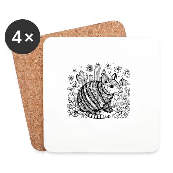 Intricate Mandala Chameleon Design - Coasters (set of 4) - white - Front