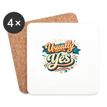 Usually Yes Retro Handlettering  - Untersetzer (4er-Set) - Weiß - Vorne