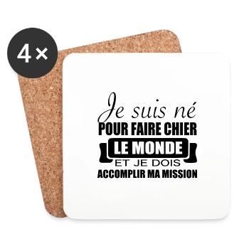 humour shirt • faire chier le monde humour cadeau - Dessous de verre (lot de 4) - blanc - Devant