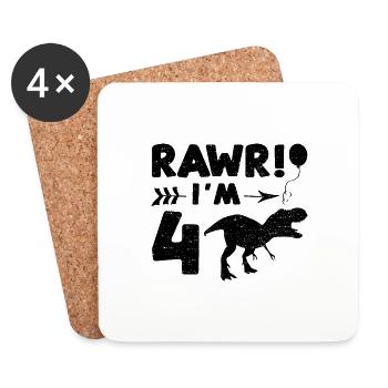 Rawr I'm 4 - 4th Birthday - Dessous de verre (lot de 4) - blanc - Devant