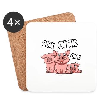Schweinchen Schwein Oink - Untersetzer (4er-Set) - Weiß - Vorne