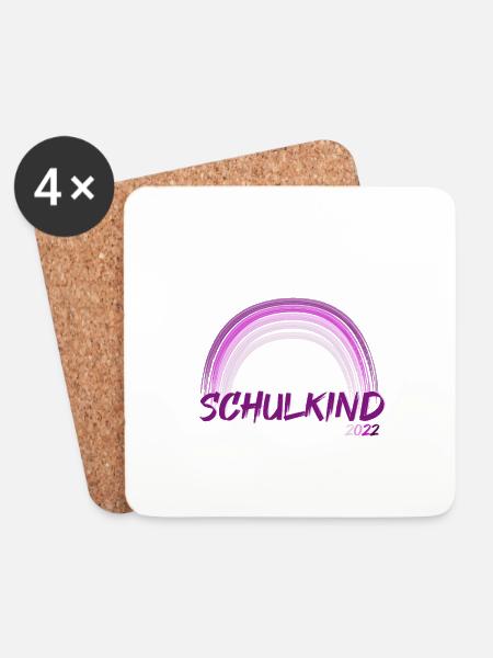 Schulkind Regenbogen 2022, Einschulung - Untersetzer (4er-Set) - Weiß