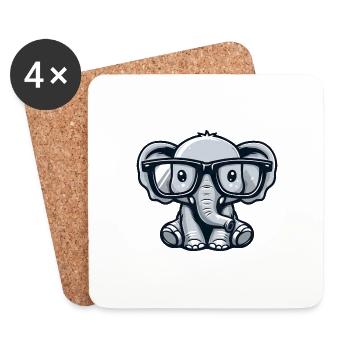 Nerdy elephant with glasses - Coasters (set of 4) - white - Front