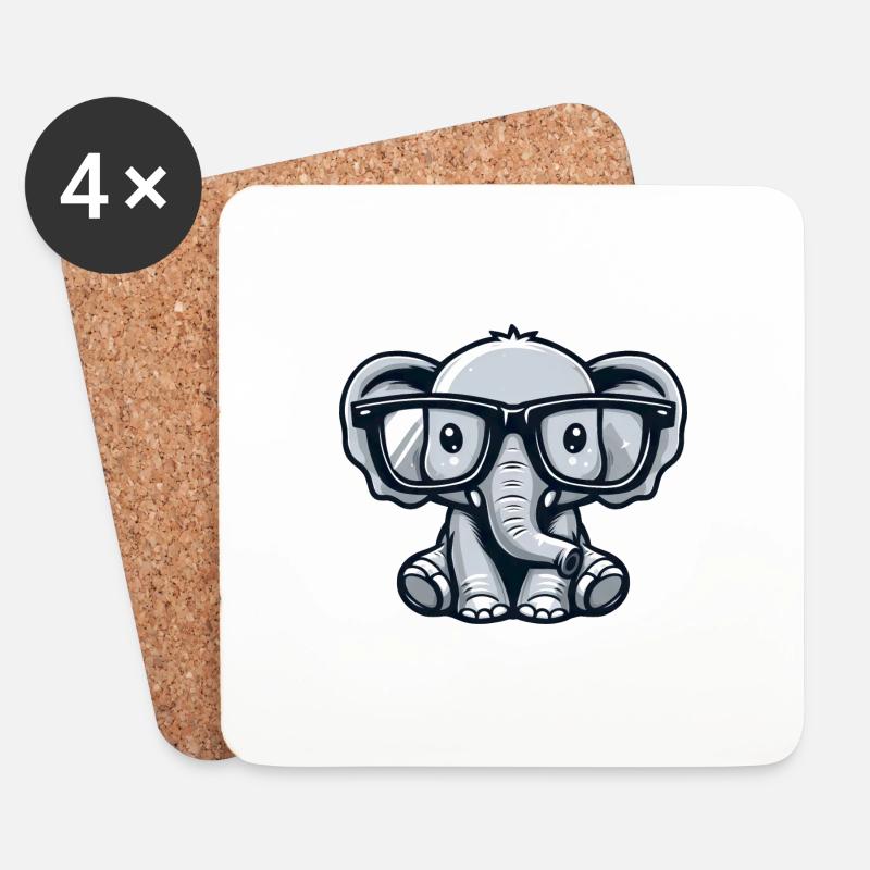 Nerdiger Elefant mit Brille - Untersetzer (4er-Set) - Weiß