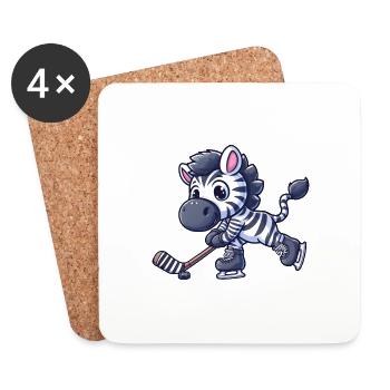 Joueur de hockey sur glace Zebra - Illustration amusante - Dessous de verre (lot de 4) - blanc - Devant