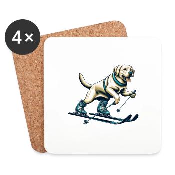 Dog Labrador Retriever Skiing Skier - Coasters (set of 4) - white - Front