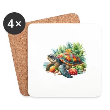 Turtle, Water Turtle, Sea, Earth Day, Nature - Coasters (set of 4) - white - Front