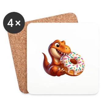 Dino T-Rex Bonbons aux beignets - Dessous de verre (lot de 4) - blanc - Devant