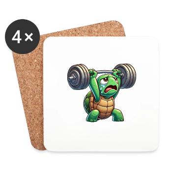Exhausted turtle with dumbbell cartoon - Coasters (set of 4) - white - Front