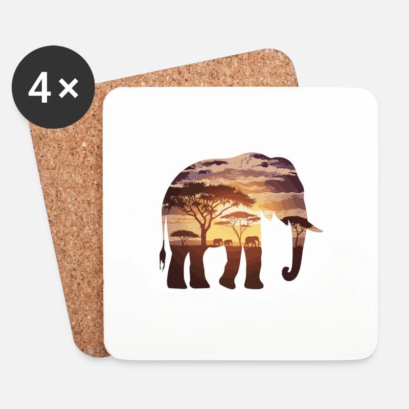 Elefant Afrika Safari - Untersetzer (4er-Set) - Weiß