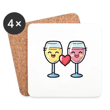 Rotwein Paar Wein Liebe Herz Comic - Untersetzer (4er-Set) - Weiß - Vorne
