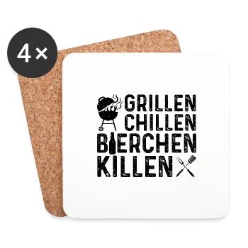 Grillen Chillen Bierchen Killen - Grillen Bier - Untersetzer (4er-Set) - Weiß - Vorne