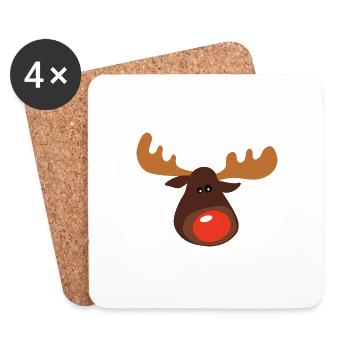 christmas elk with red nose - Coasters (set of 4) - white - Front