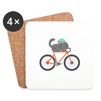 Katze Fährt Fahrrad - Untersetzer (4er-Set) - Weiß - Vorne