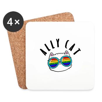 Ally Cat - LGBTIQ Queer Gay Pride CSD Cartoon - Untersetzer (4er-Set) - Weiß - Vorne