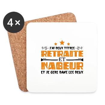 J'ai deux titres Retraite et Nageur. Cadeau - Dessous de verre (lot de 4) - blanc - Devant