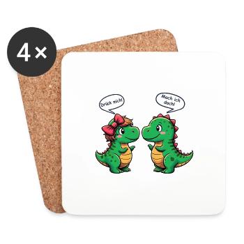 Niedliche T-Rex Dinos - Drück mich! - Lustiges - Untersetzer (4er-Set) - Weiß - Vorne