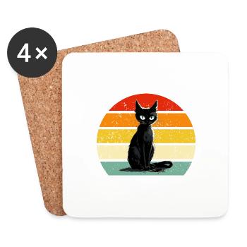 Chat Rétro Coucher de Soleil Chat Maman Chat Papa - Dessous de verre (lot de 4) - blanc - Devant