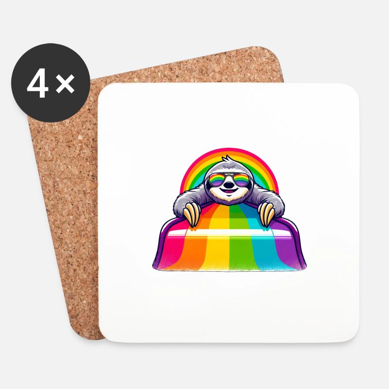 LGBTQ Pride Faultier Regenbogen Spielplatz - Untersetzer (4er-Set) - Weiß