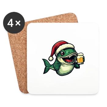Piranha Fische Weihnachten Bier - Untersetzer (4er-Set) - Weiß - Vorne