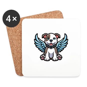 Mignon pitbull avec des ailes d’ange dessin animé - Dessous de verre (lot de 4) - blanc - Devant