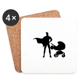 Super papa avec poussette - Dessous de verre (lot de 4) - blanc - Devant