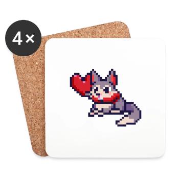 Pixelart Cat with Heart - Untersetzer (4er-Set) - Weiß - Vorne