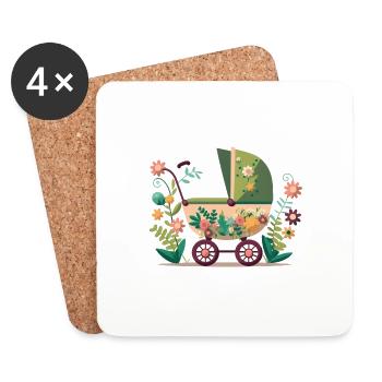 Blumiger Kinderwagen 1 - Untersetzer (4er-Set) - Weiß - Vorne