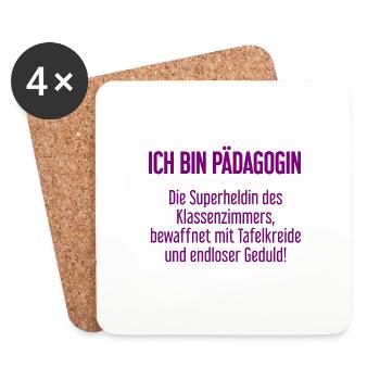 Pädagogin - Die Superheldin des Klassenzimmers! - Untersetzer (4er-Set) - Weiß - Vorne