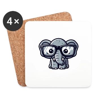 Éléphant nerd avec des lunettes - Dessous de verre (lot de 4) - blanc - Devant