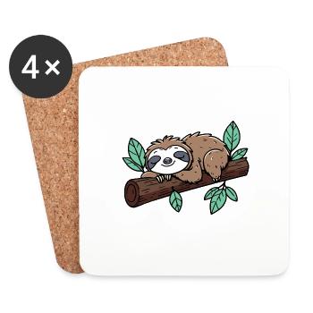Bonne nuit! Dormir somnolent tête paresseux sur branche - Dessous de verre (lot de 4) - blanc - Devant