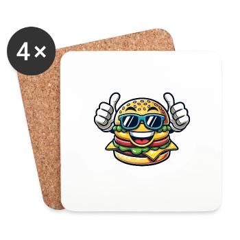 Cool cheeseburger fast food with sunglasses - Coasters (set of 4) - white - Front