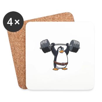Starker Pinguin Workout Hantel Comic Stil - Untersetzer (4er-Set) - Weiß - Vorne