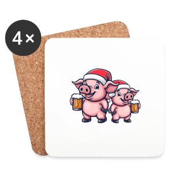 Pig Christmas Beer Crew - Coasters (set of 4) - white - Front