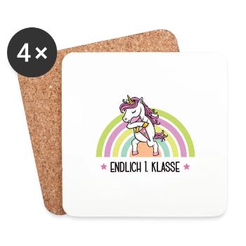 Einschulung Schulkind Erste Klasse Schule Einhorn - Untersetzer (4er-Set) - Weiß - Vorne