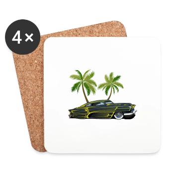 Palm tree vintage car hot rod old american - Coasters (set of 4) - white - Front