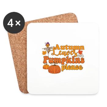 Hello Autumn Leaves and Pumpkins Please Scarecrow - Untersetzer (4er-Set) - Weiß - Vorne